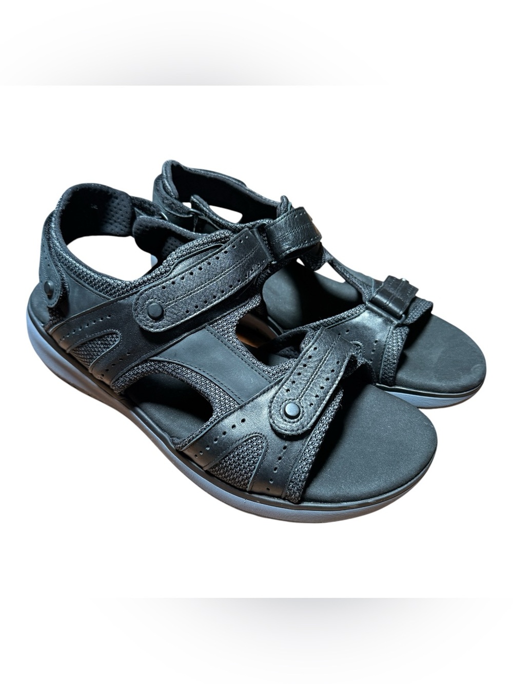 SAS Maverick Sport Sandals Men’s Sz 15 Black Leather Mesh Hook Loop Open Toe